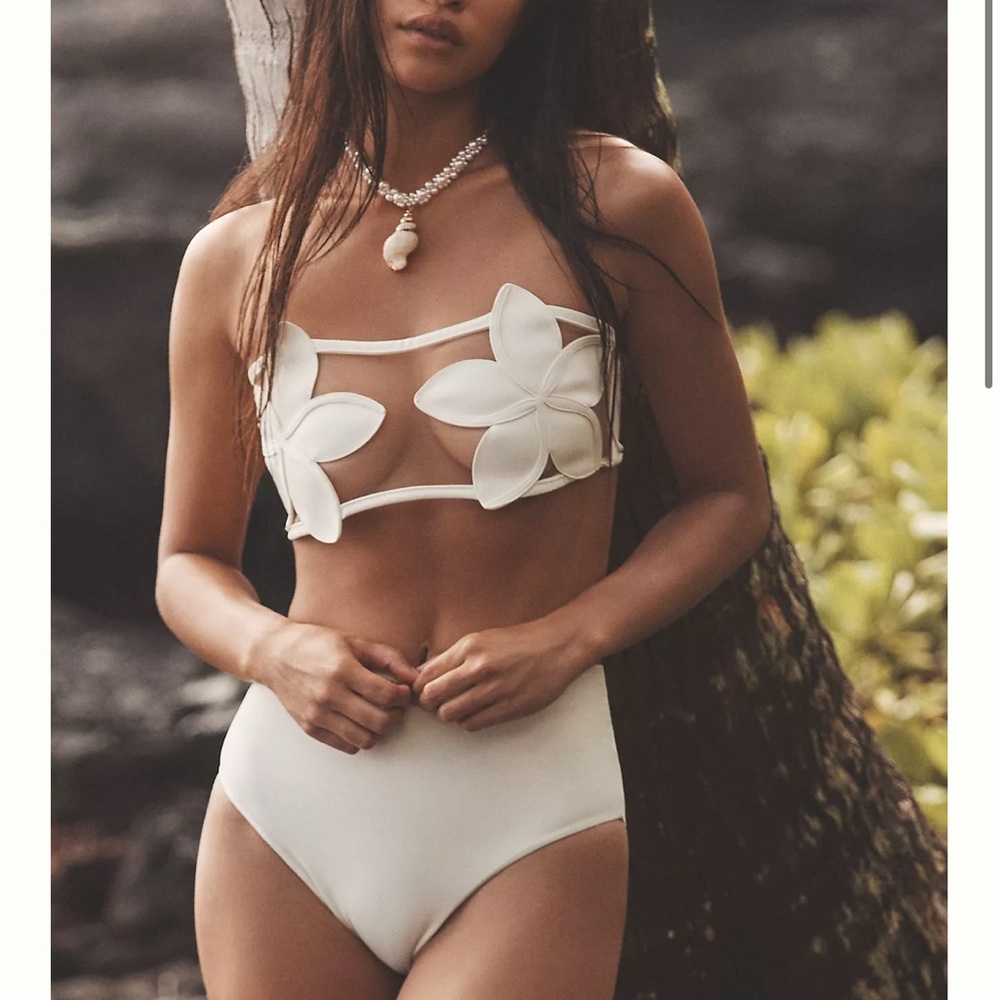 White Floral Bikini Top